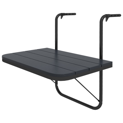 Outsunny Balkon Hangtafel, inklapbaar, in hoogte verstelbaar, aluminium frame, kunststof tafelblad, houtlook, zwart