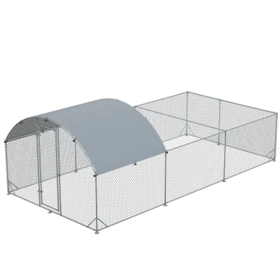 PawHut Gard de Exterior din Otel pentru Gaini 570x280cm, Cotet pentru Iepuri si Rate cu Folie de Acoperire din PE Anti-UV(m-11)