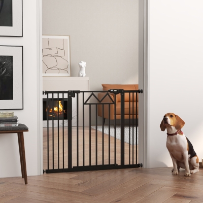 PawHut Barreira de Segurança Extensível para Animais de Estimação com Fecho Automático e Sistema de Duplo Bloqueio 74-100x76 cm Preto