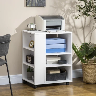 Vinsetto Armário para Impressora Móvel Auxiliar de Escritório com Rodas e Prateleiras Abertas Carga Máxima 30kg 60x40x75,8cm Branco