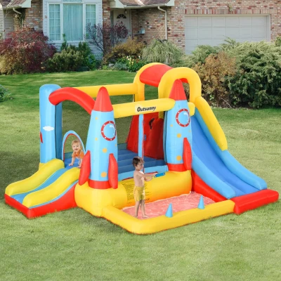 Outsunny Castelo Insuflável com 2 Escorregas Trampolim e Piscina para Crianças acima de 3 Anos com Inflador e Bolsa de Transporte para Interior Exterior 330x265x185cm Multicor