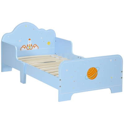 ZONEKIZ Cama para Crianças de 3-6 Anos 143x74x59cm Cama Infantil de Madeira com Barreiras de Proteção Azul