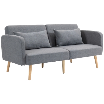 HOMCOM 3-Zits Slaapbank, Gasten Tweepersoonsbed, tot 240 kg, Opklapbare Leuningen, Houten Frame, 170 x 83 x 80 cm, Grijs