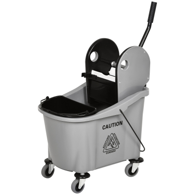 HOMCOM Dweilwagen met Moppers, 36L, Waterscheiding, 4 Wielen, Zwart/Grijs