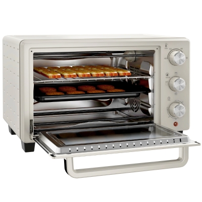 Mini Piekarnik HOMCOM, 3 tryby, do 230° C, 1400W, z akcesoriami, 46x38,5x29cm, Kremowy