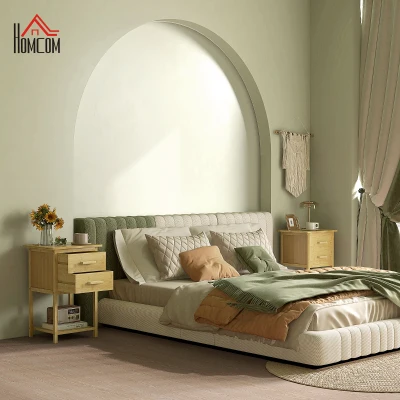 HOMCOM Nachtkastje Set van 2, Scandi-Design, Bamboe, 2 Laden & Schap, 40x34x60cm