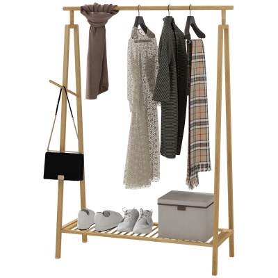 HOMCOM Kapstok met Schoenenrek, Hoedenplank, Bamboeframe, 110x42x152cm, Natuur
