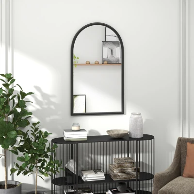HOMCOM Espelho de Parede 65x110 cm Espelho de Entrada com Estrutura de Madeira em Forma de Janela Espelho Decorativo Preto