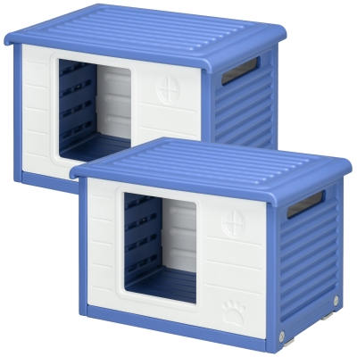 PawHut Lot de 2 Niches Extérieures Plastique Bleu et Blanc