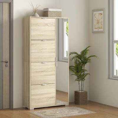 HOMCOM Scarpiera con Specchio per 16 Paia di Scarpe Rovere