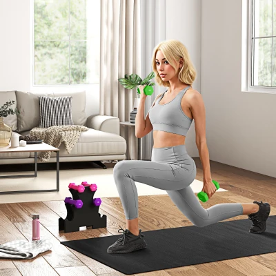 SPORTNOW Conjunto de Halteres Hexagonais 2x1 kg 2x2 kg 2x3 kg com Suporte de Armazenamento para Treino em Casa Multicolor