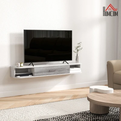 HOMCOM Mobile TV con 2 Ripiani Aperti Armadietto Bianco e Grigio