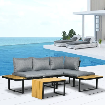 Outsunny Salon Jardin d'Angle 5 Places Alu Gris Foncé