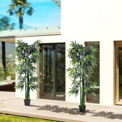 Outsunny Lot 2 Bambous Artificiels 1,80m Pot Noir Vert