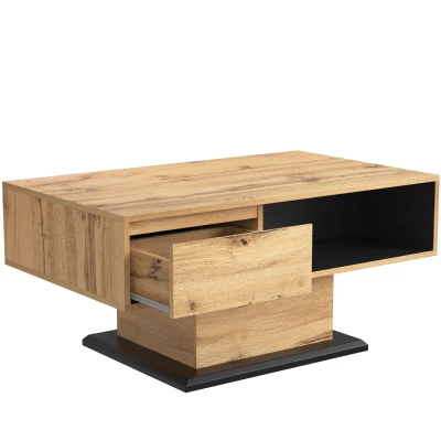 Couchtisch mit Holzmaserung, 100x60 cm, Doppelseitiger Couchtisch für Wohnzimmer und Büro, Eiche + Anthrazit