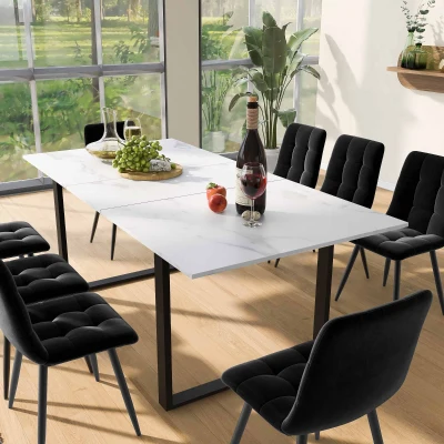 Telescopic Oblong Dining Table with Iron Metal Legs, White