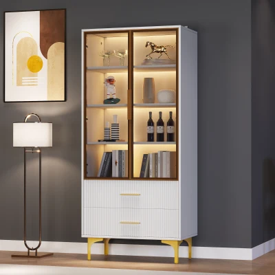 Vitrine Élégante en Verre avec Deux Portes, Blanc