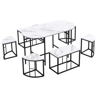 Modern Luxury 6 Seater Dining Table Set with Six Chairs, Black