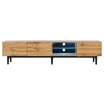 Moderner TV-Schrank mit Holzmaserung und 7-farbigen LED-Leuchten, einfacher Montage und großem Stauraum, Holzfarbe
