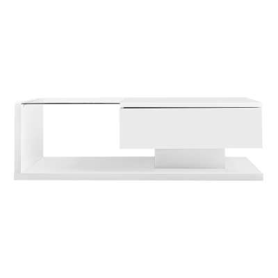 Couchtisch Hochglanz-Weiß mit Glasplatte und LED-Beleuchtung, Modernes Design und Praktische Ablagefächer, weiß