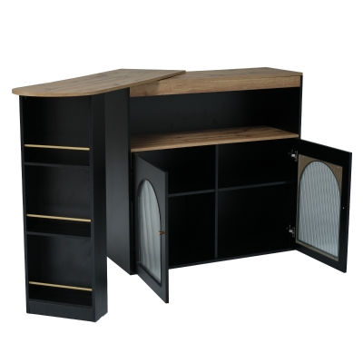 Modern Extendable Dining Table with Storage and LED Strip, Black