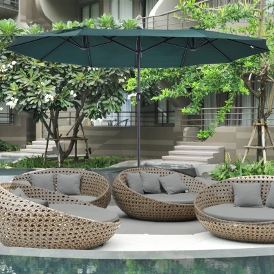 Outsunny Sonnenschirm Gartenschirm Marktschirm Doppelsonnenschirm Terrassenschirm mit Handkurbel Dunkelgrün Oval 460 x 270 x 240 cm