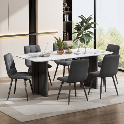 Set of 4 Ergonomic Linen Upholstered Dining Chairs with Metal Frame and Backrest for Kitchen or Dining Room, Gray