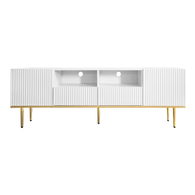 Modern Fernsehschrank 165 cm Weiss mit goldenen Verzierungen, TV-Schrank Weiss