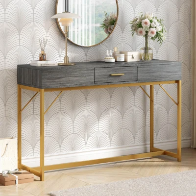Light Luxury Style Hallway Console Table with Drawer, Grey