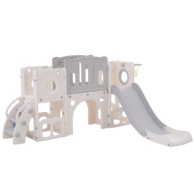 Toboggan Multifonction 6-en-1 pour Enfants avec Rampe, Gris+Blanc