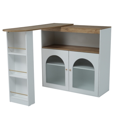 Modern Extendable Dining Table with Storage and LED Strip, White