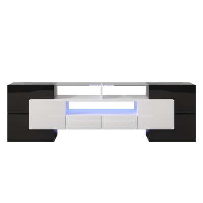 Moderner TV-Schrank Hochglanz mit LED-Beleuchtung und Glasoberfläche, Schwarz und Weiß