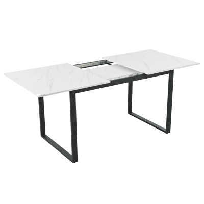 Telescopic Oblong Dining Table with Iron Metal Legs, White