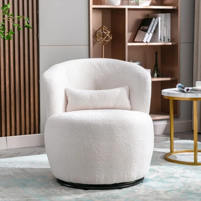 Fauteuil de Bureau Pivotant en Peluche Teddy avec Coussin Lombaire, Blanc
