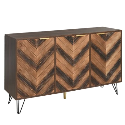 Anrichte 120x38x76,5 cm mit Massivholzfurnier, stabilen Eisenfüßen, passend für moderne Wohnungen, in Holz und Schwarz