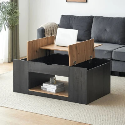 Table Basse en MDF avec Design Élégant et Espace de Rangement Intégré, Gris+Marron