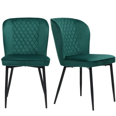 Set of 2 Upholstered Modern Wingback Chair with Metal Legs, Green