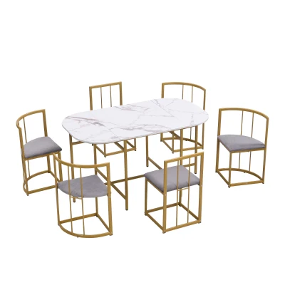 Six-Chair Dining Table Set, Gold