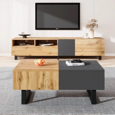 Table basse moderne multifonctionnelle avec rangement caché, Naturel