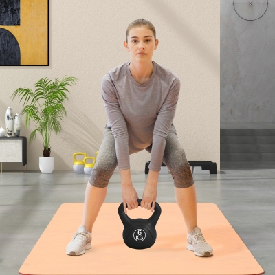 Kettlebell de 6 kg pentru Sport și Fitness cu Bază Plată și Mâner, 20x13x22 cm, Negru