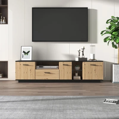 Meuble Porte TV Scandinave avec Un Tiroir, Noir
