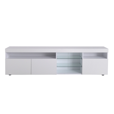 Moderner TV-Schrank mit variabler LED-Beleuchtung und Glaseinlage, Hochglanz für Wohnzimmer, Weiß