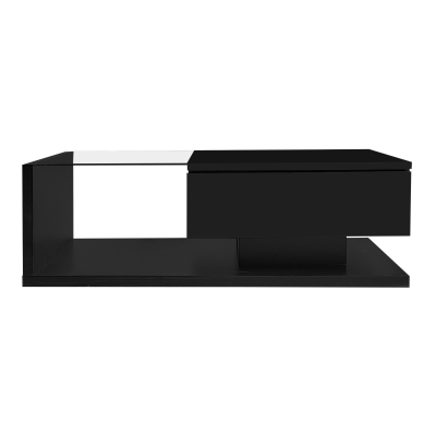 Couchtisch Hochglanz Schwarz mit Glasplatte und LED-Beleuchtung, Modernes Design und Praktisches Ablagefach, schwarz