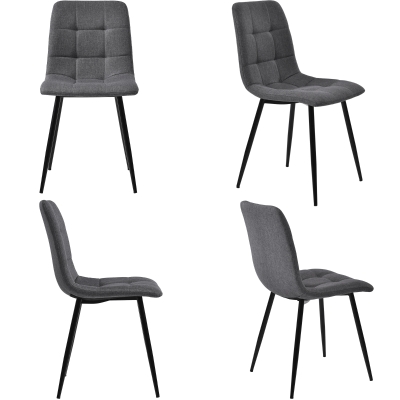 Set of 4 Ergonomic Linen Upholstered Dining Chairs with Metal Frame and Backrest for Kitchen or Dining Room, Gray