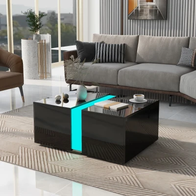 Table Basse Relevable Moderne avec Lumières LED 16 Couleurs, Noir