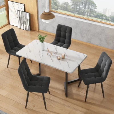 Upholstered Velvet Dining Chairs Set of 4 with Metal Frame, Gray