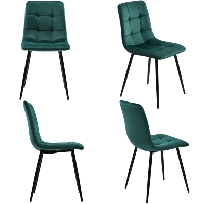 Set of 4 Velvet Upholstered Dining Chairs with Metal Frame and Backrest, Green