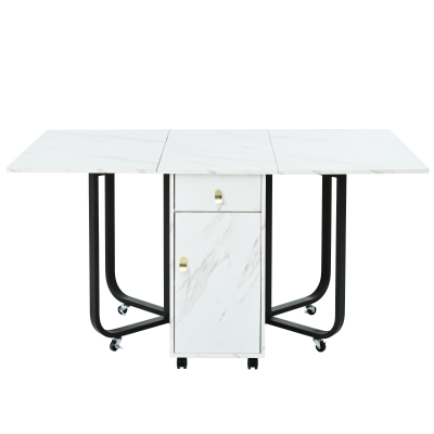 Folding Dining Table with Cupboard and 2 Drawers, White/Black