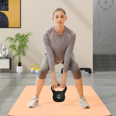 HOMCOM Kettlebell 4kg cu bază plată, 18x12cm, negru