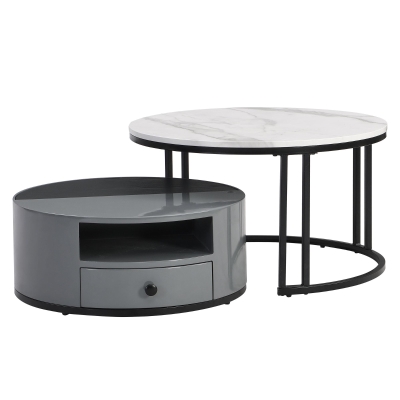 Ensemble de Tables Basses Gigognes Modernes en Style Marbre PVC avec Design Élégant et Espace de Rangement, Gris
